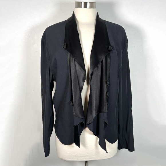 Wild Rose Jackets & Blazers - Vtg Wild Rose Women's Satin Feel Jacket L Rosettes Open Back / Waterfall Collar